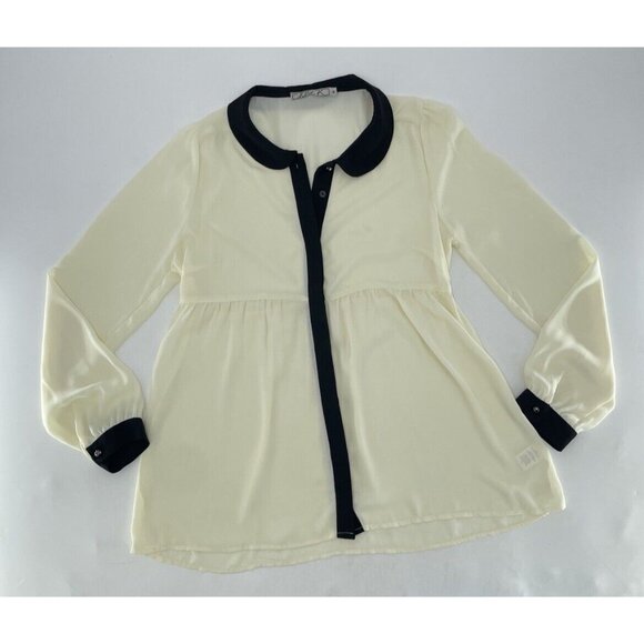 Chloe K Women’s Ivory Sheet Black‎ Collared Blouse Size M Preppy Gothic Feminine - Picture 3 of 10